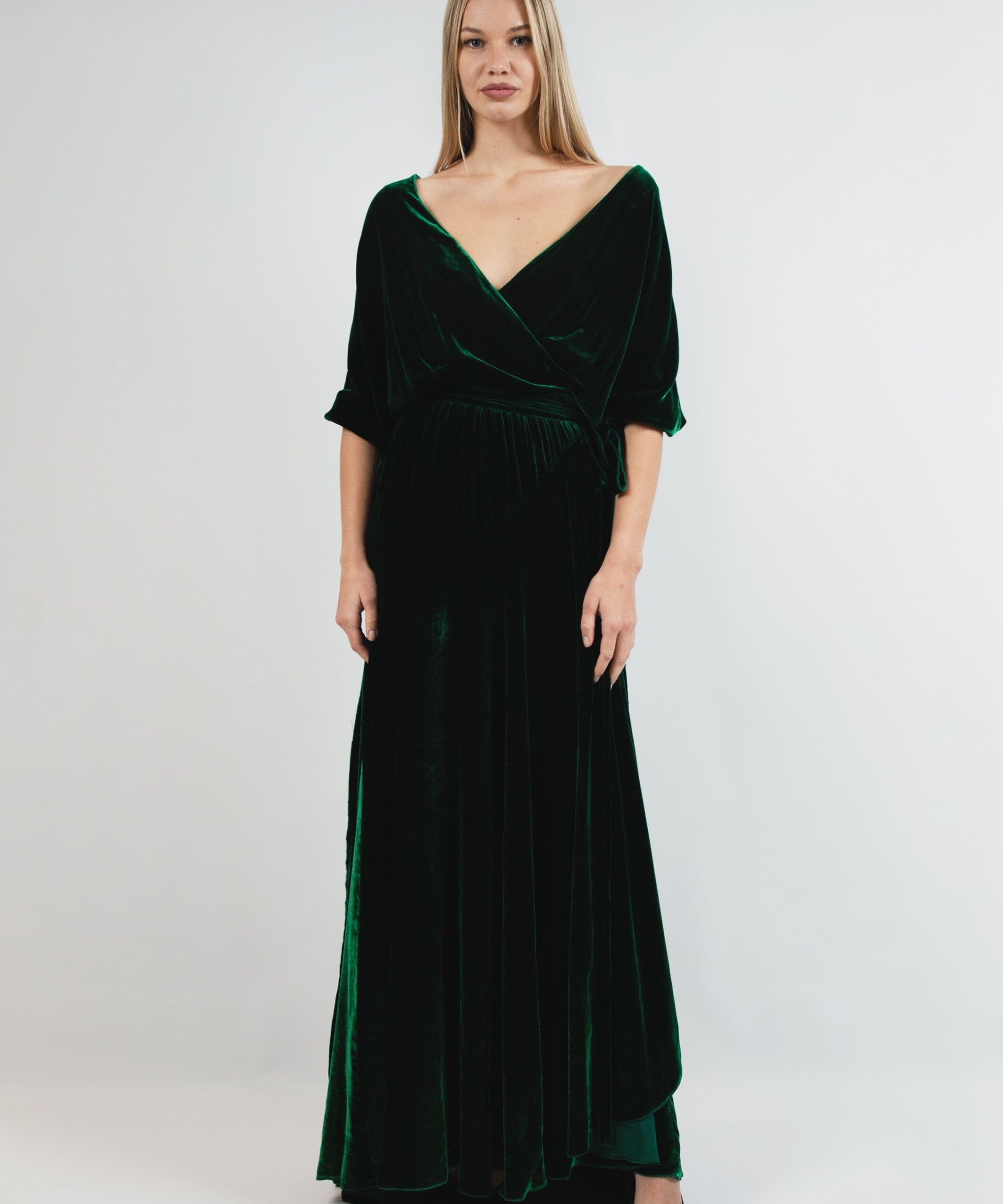  A Burning Fire Velvet Silk Robe Dark Green Product Amoralle