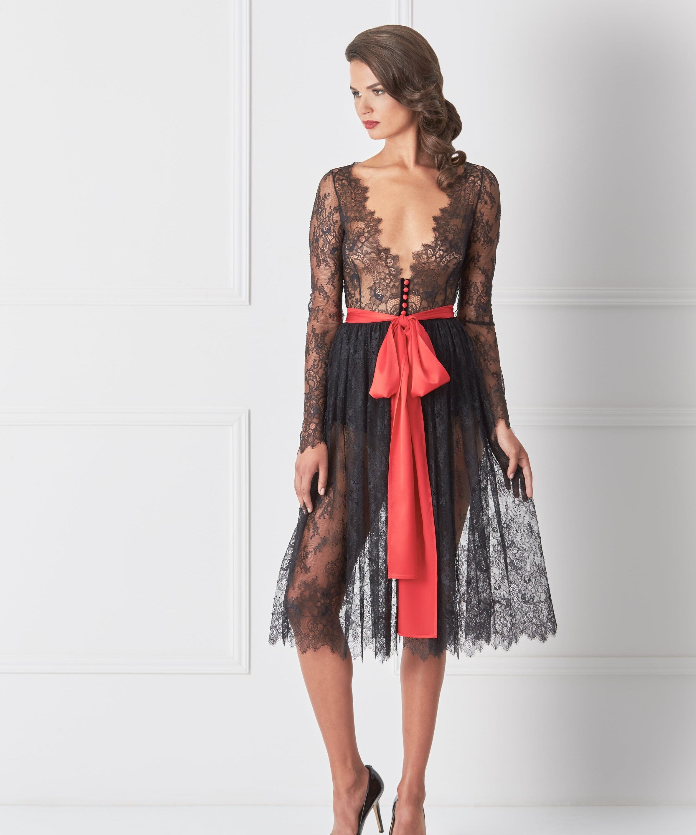  Black Lace Robe With A Bow Product Amoralle