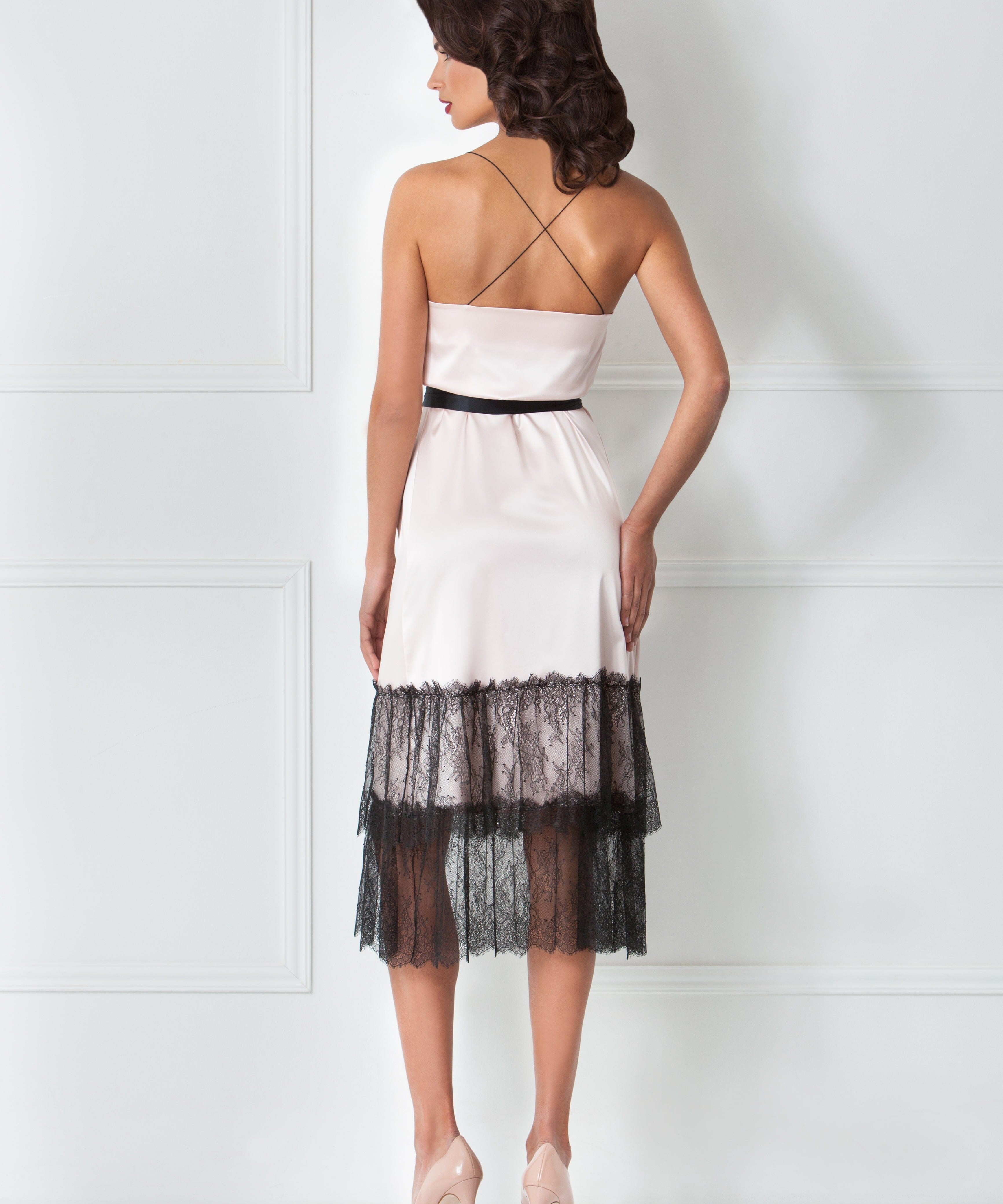  Ivory & Black Satin Slip Product Amoralle