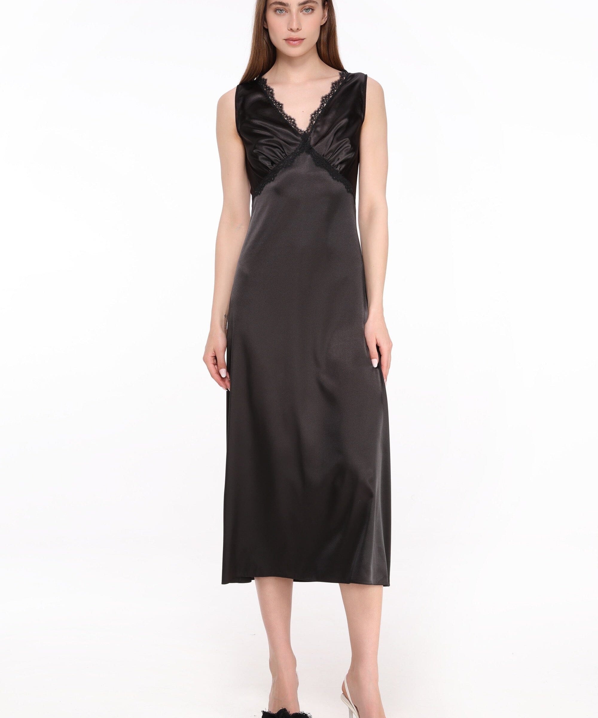  Lace-Trimmed Satin Dress Product Amoralle