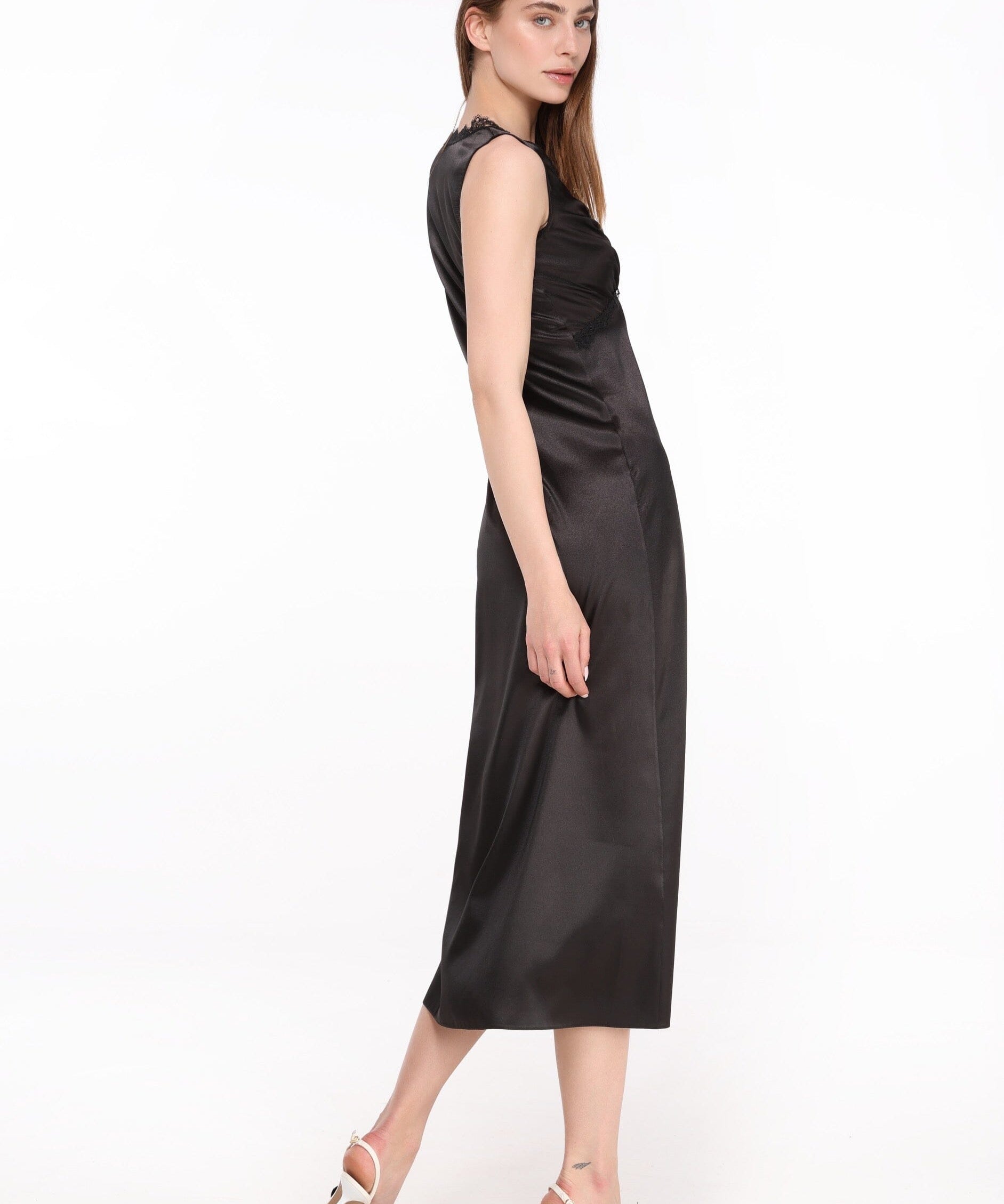  Lace-Trimmed Satin Dress Product Amoralle