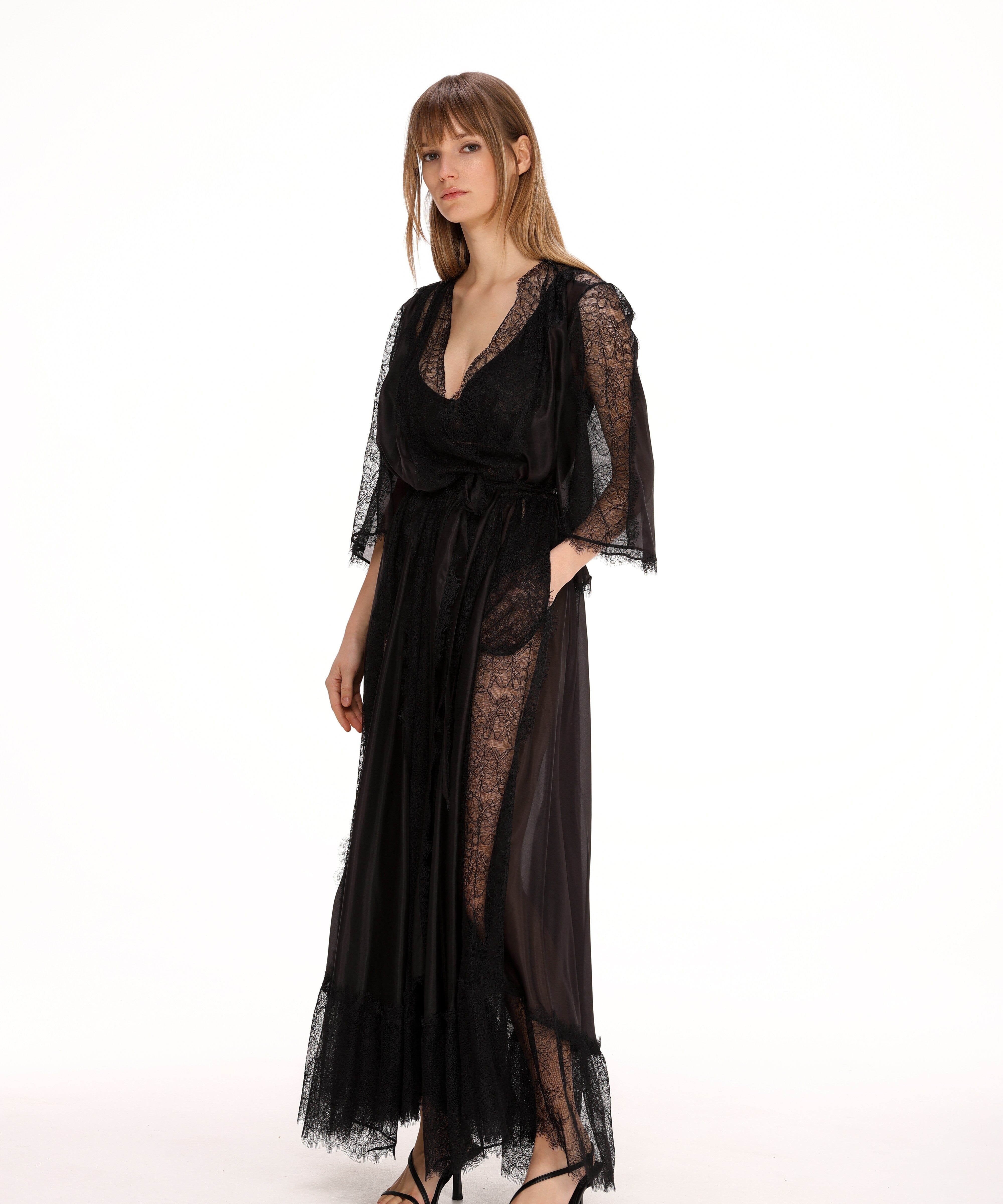  Lace Wrap Dress in Black Product Amoralle