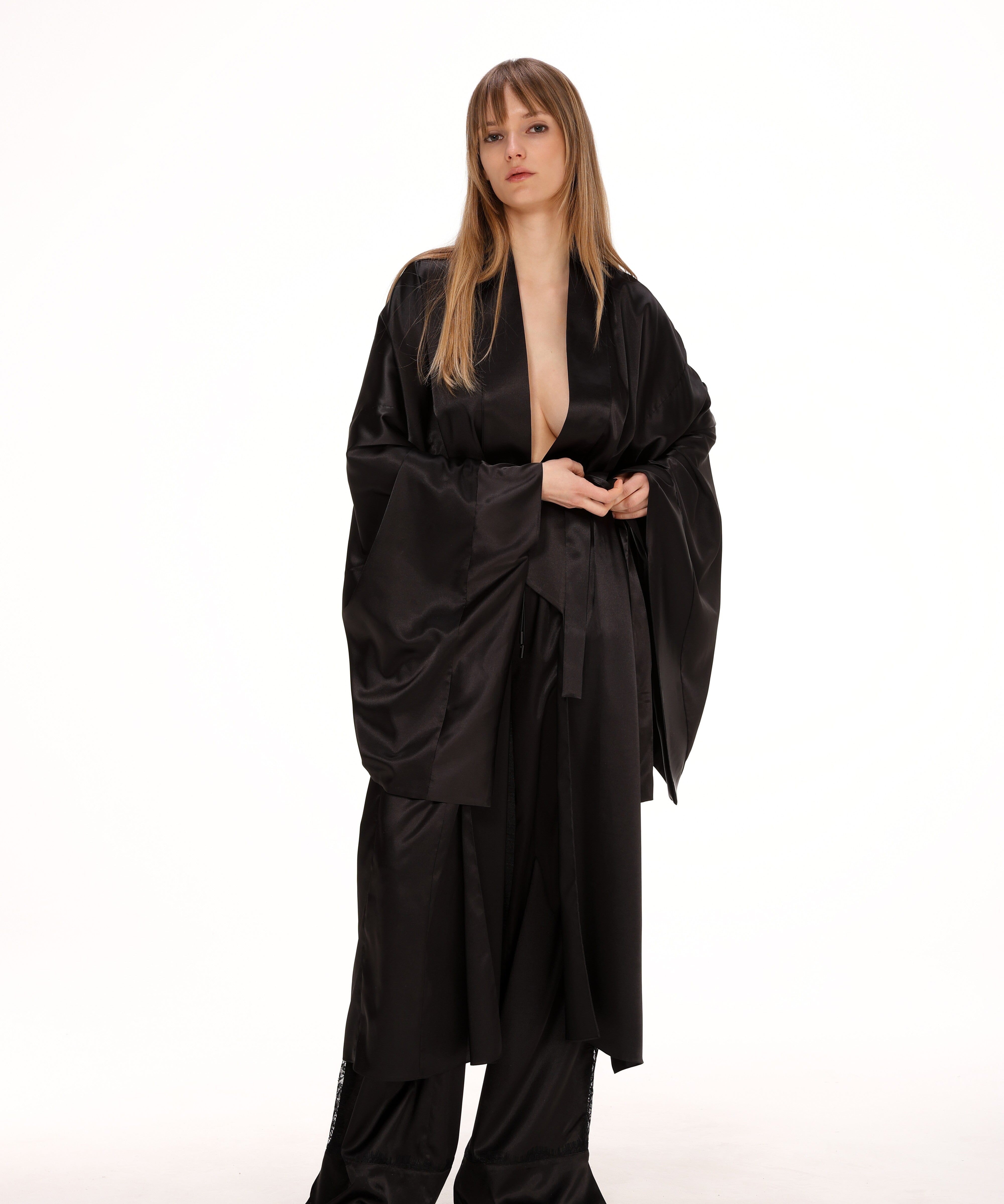  Midi Satin Kimono in Black Product Amoralle
