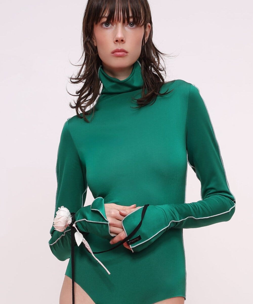  Stitch Sleeve Detail Turtleneck Bodysuit Product Amoralle